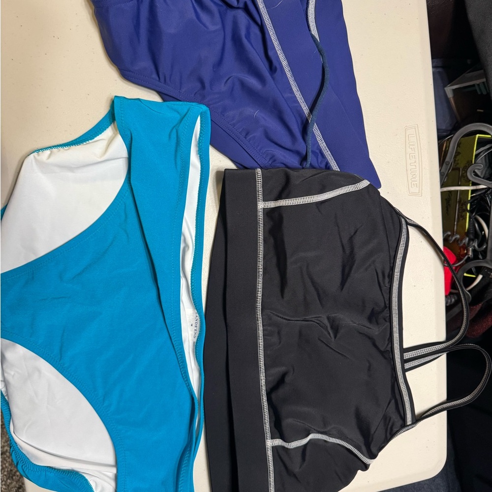 Lands' End Black and Teal Swimwear Set